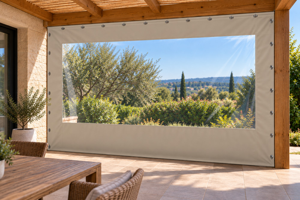 Bâche de fermeture de terrasse 3m50 x 2m50 avec fenêtre transparente