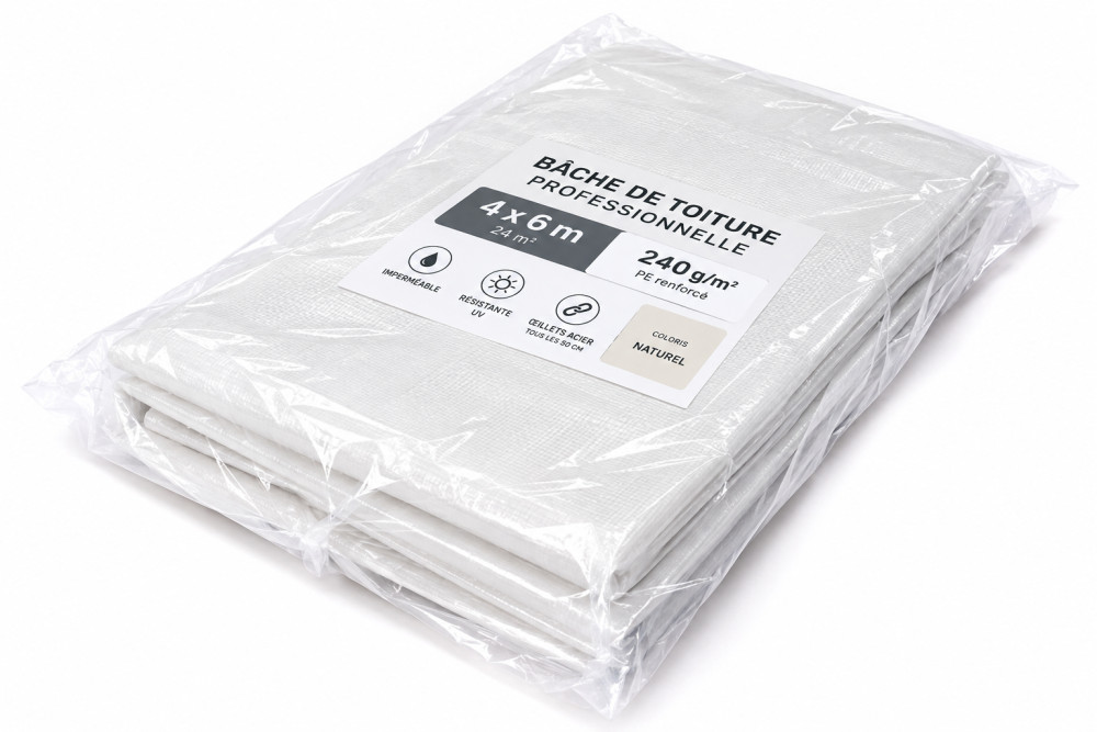 Bâche de toiture PE 4x6 m 240 g/m² coloris Naturel