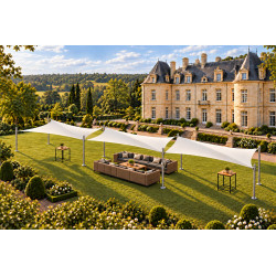 Voile d’ombrage autoportante TWIST 7 × 6 m avec mâts
