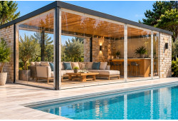 Poolhouse fermé par des bâches PVC transparentes sur mesure