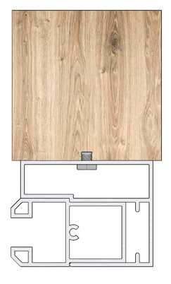 Vue en coupe d'une fixation frontale d'une coulisse de store extérieur