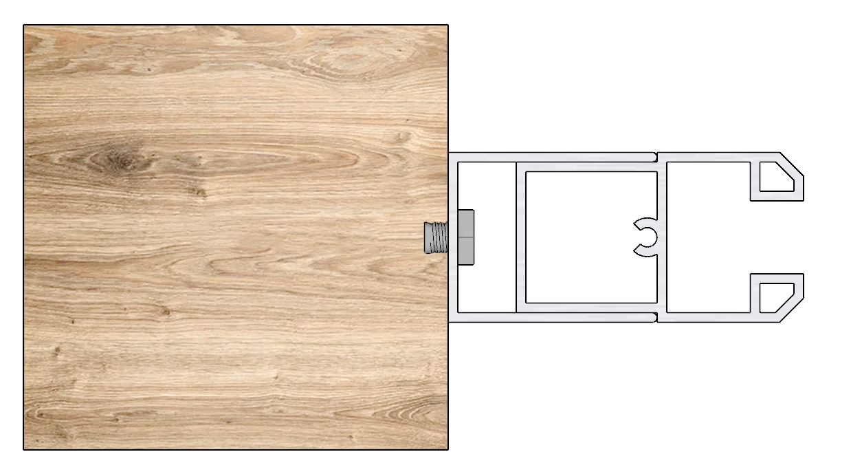 Vue en coupe d'une fixation latérale d'une coulisse de store extérieur