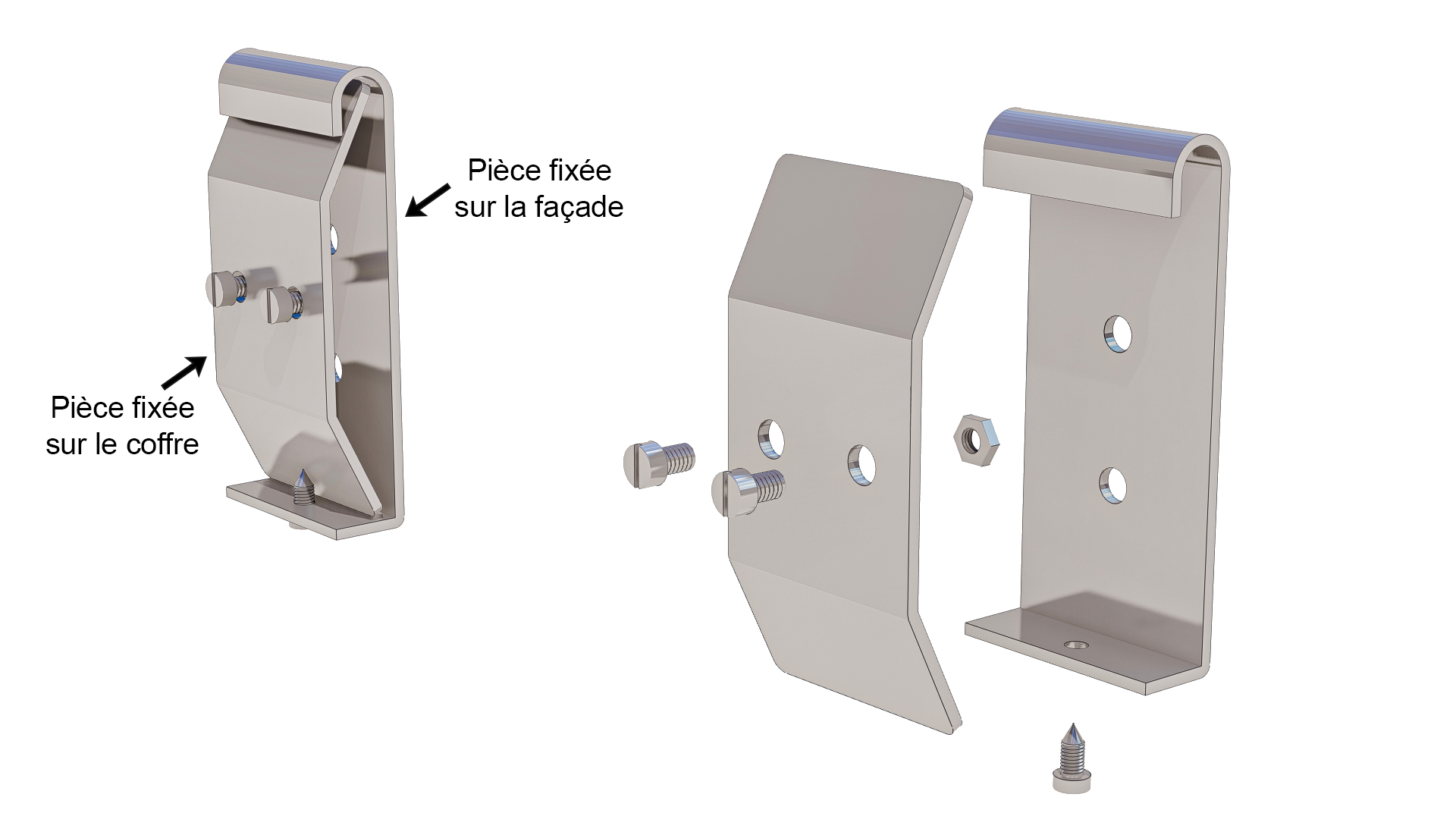 Pièce de fixation façade pour coffre de store extérieur
