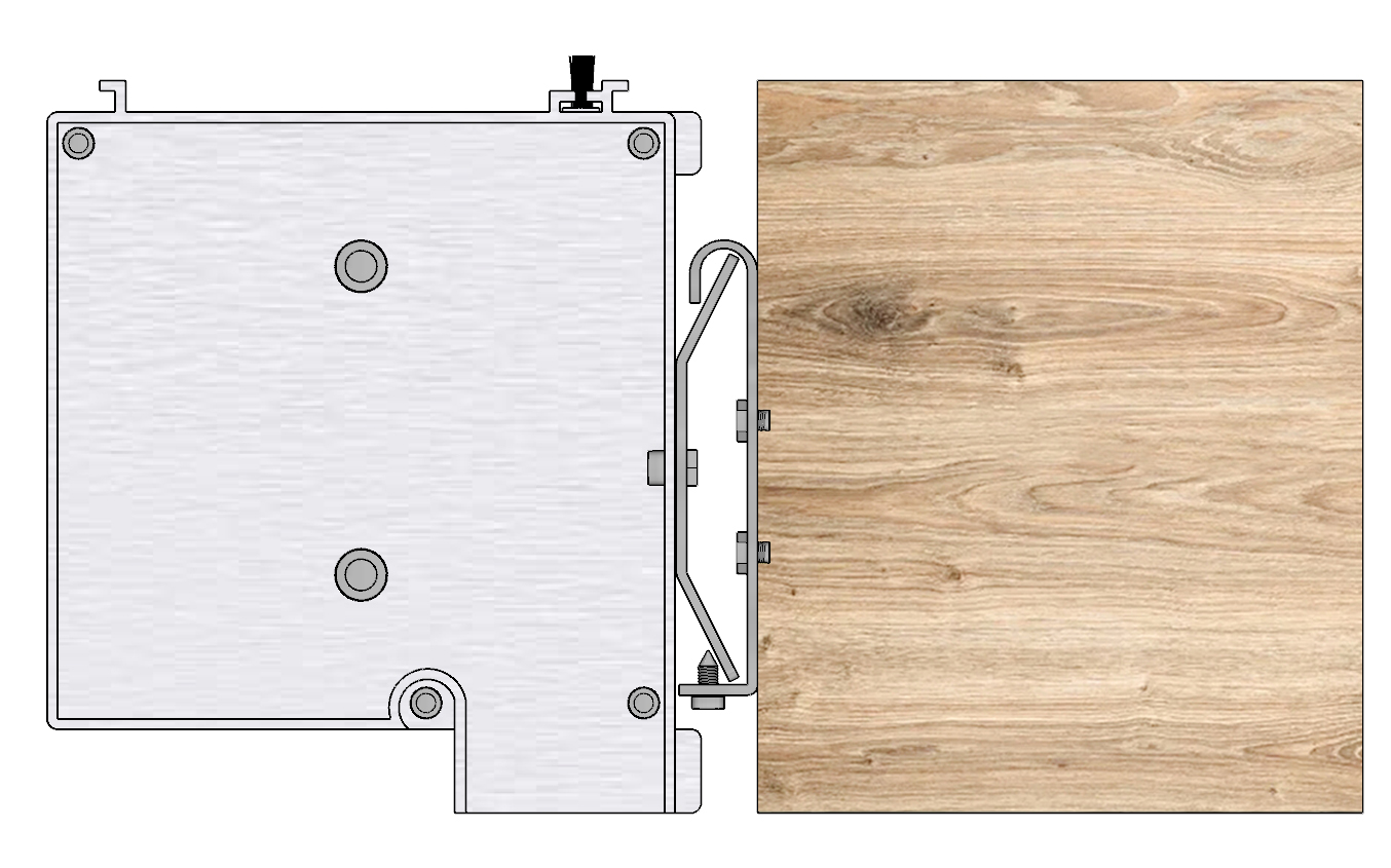 Vue en coupe d'une fixation façade pour coffre de store extérieur