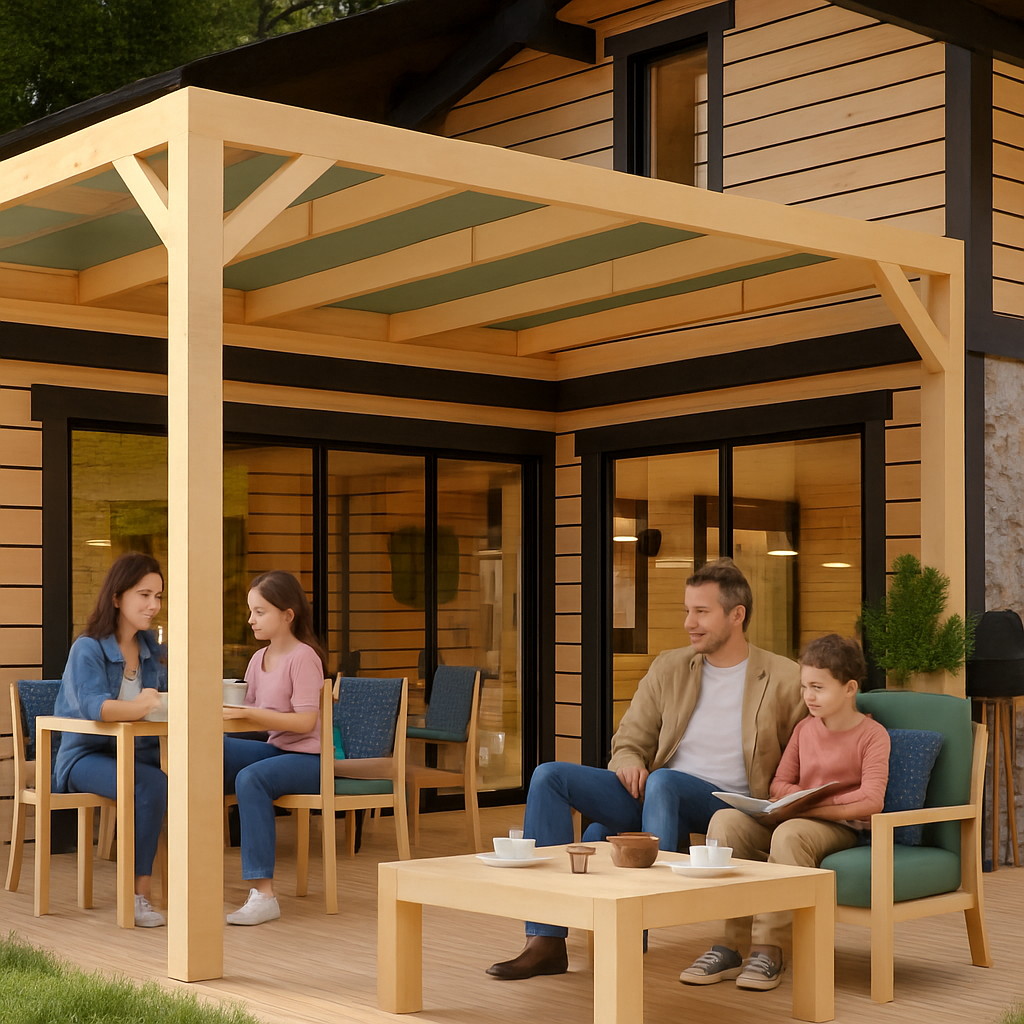 pergola bois avec toile micro-perforée