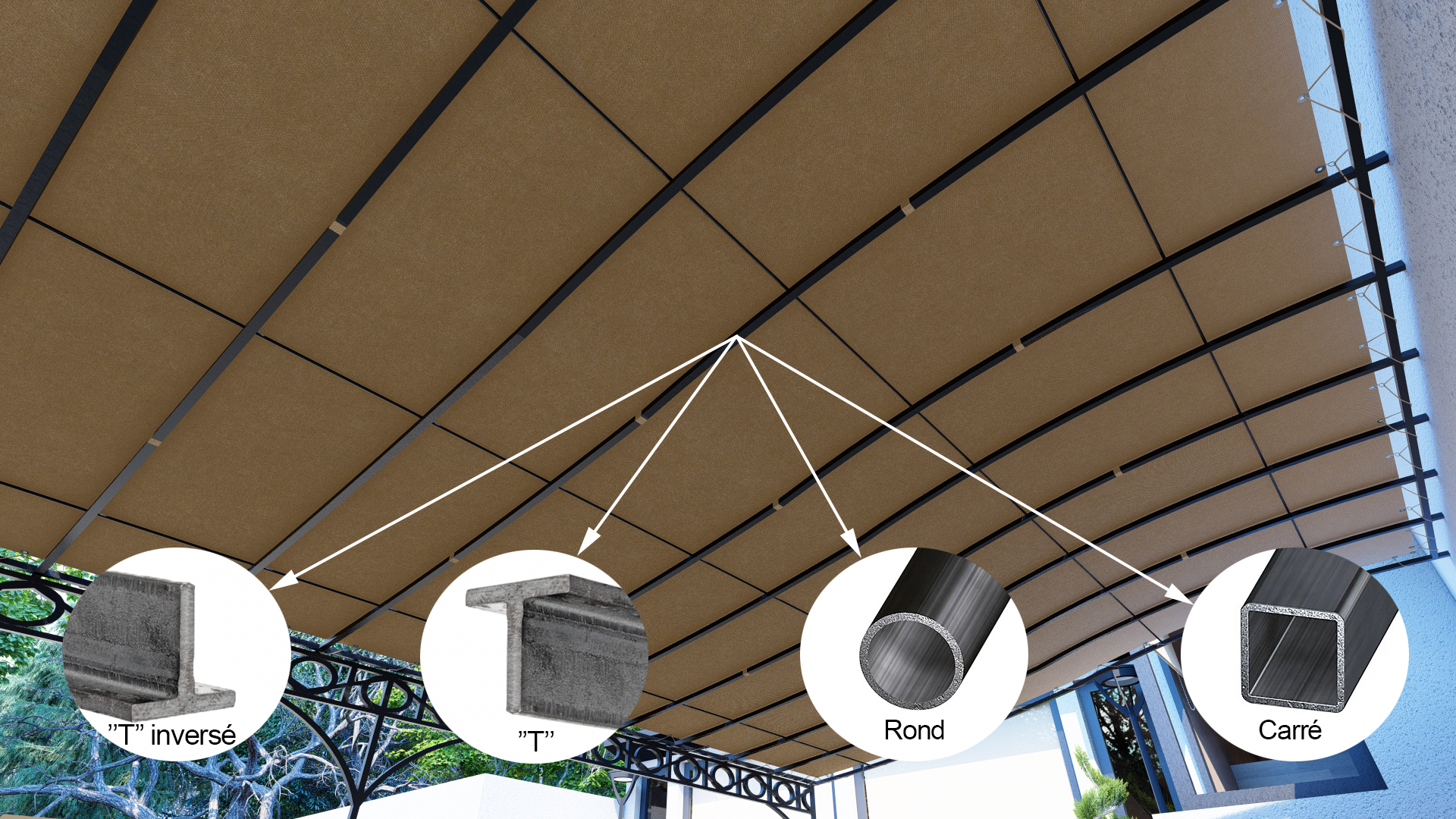 les différentes formes de travées sur une pergola métallique