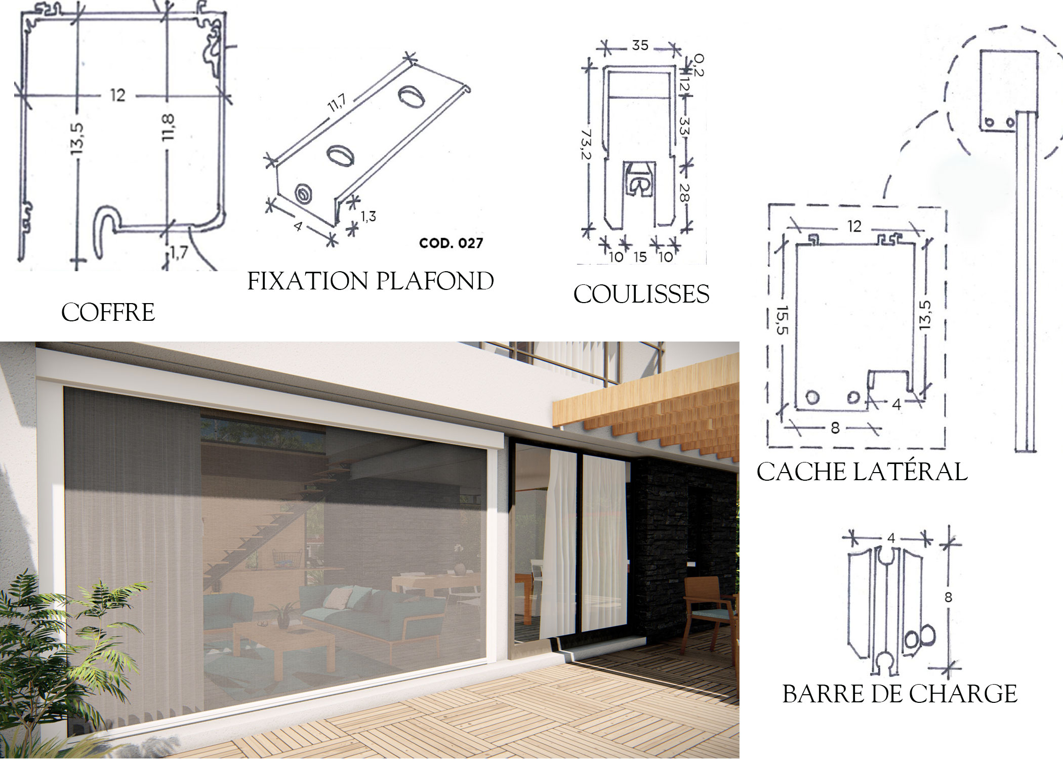 Store zip toile vertical pergola Soltis ZIP sur mesures