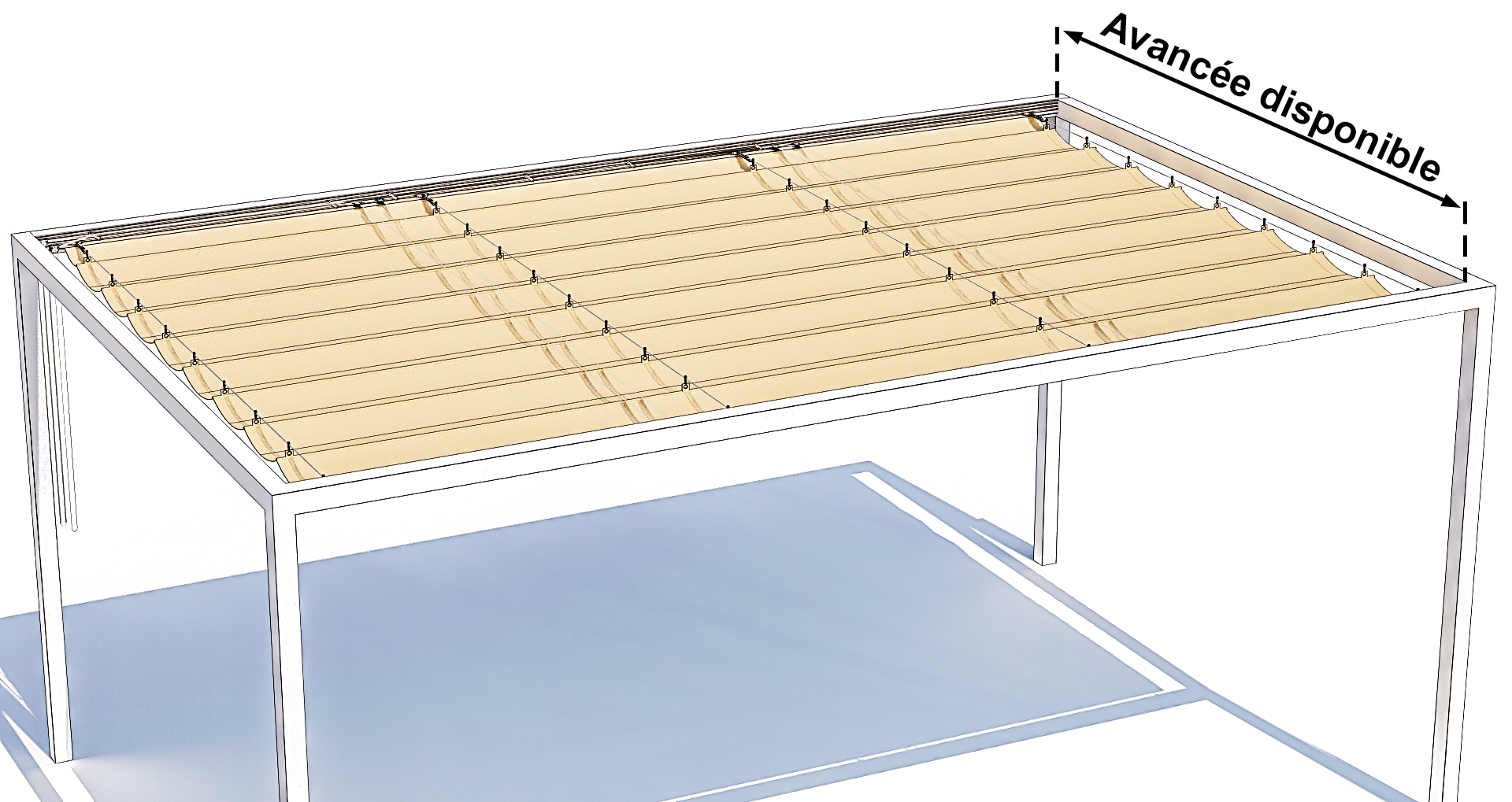Avancée dune toile coulissante sur câble.