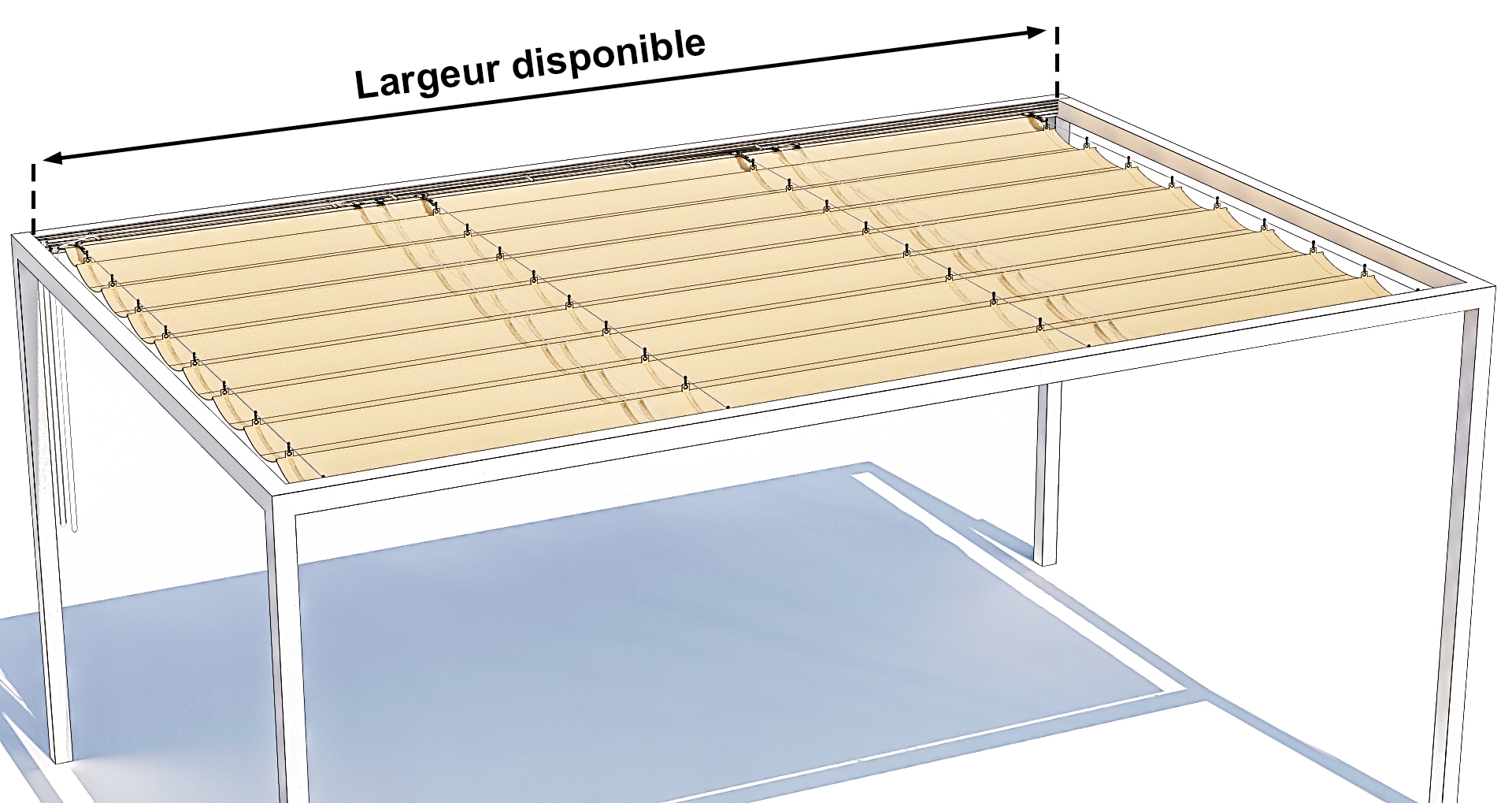 Largeur d'une toile coulissante sur câble