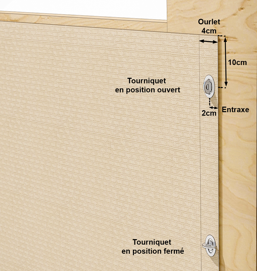 bâche pour terrasse fixée par tourniquets simple hauteur