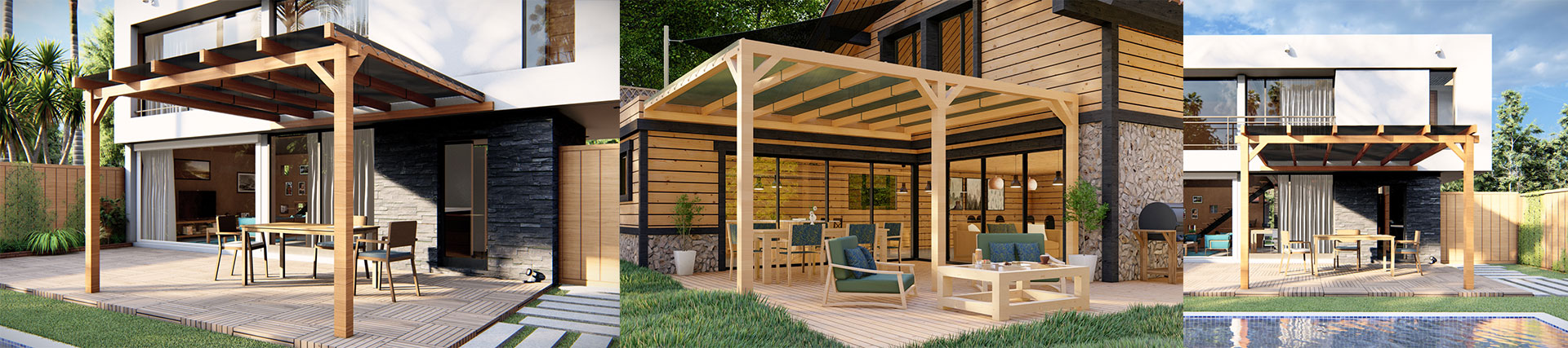 exemples de pergola en bois adossées