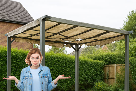 toile abimée sur une pergola bois