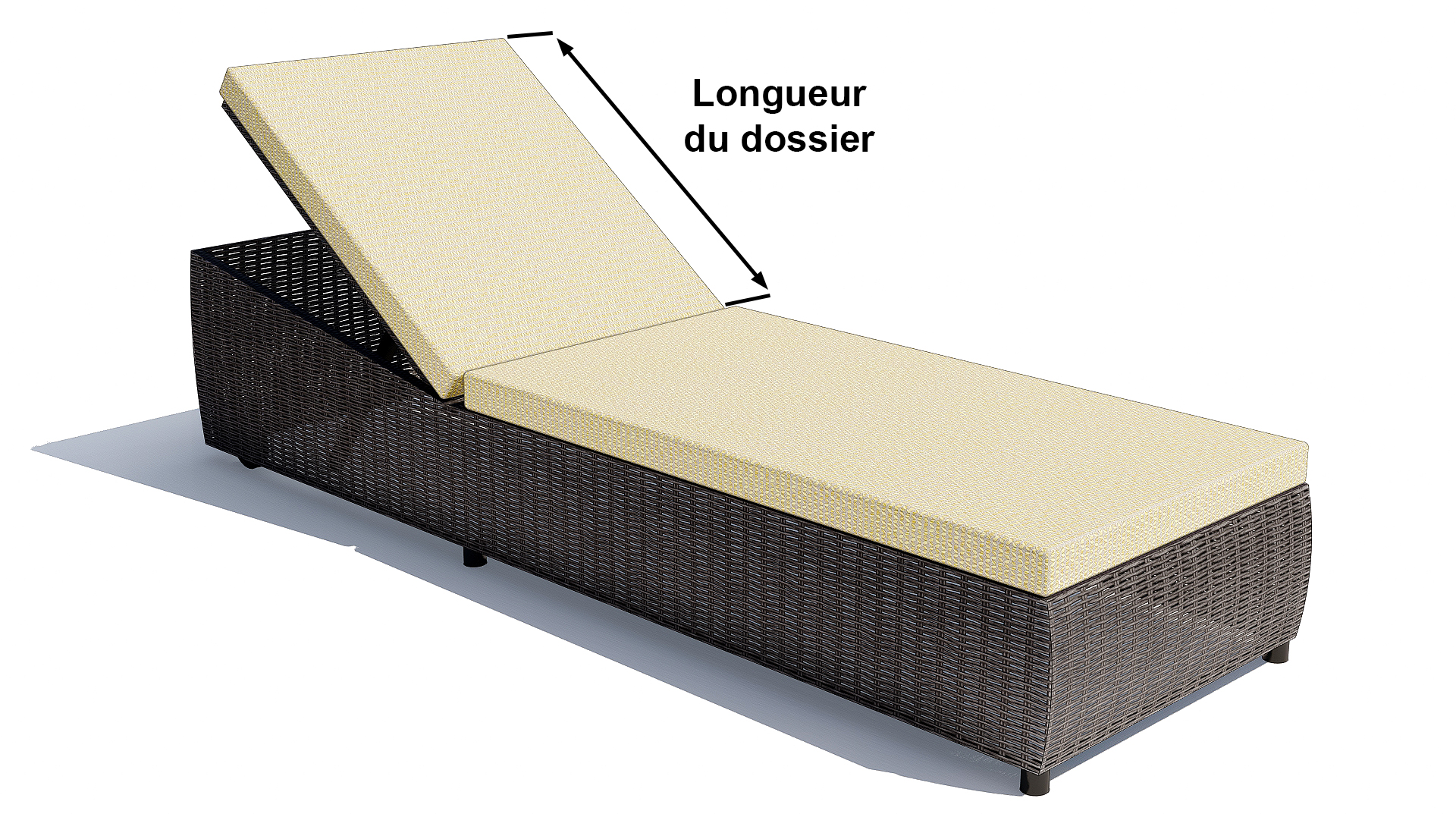 longueur du dosier d'un bain de soleil sur mesure