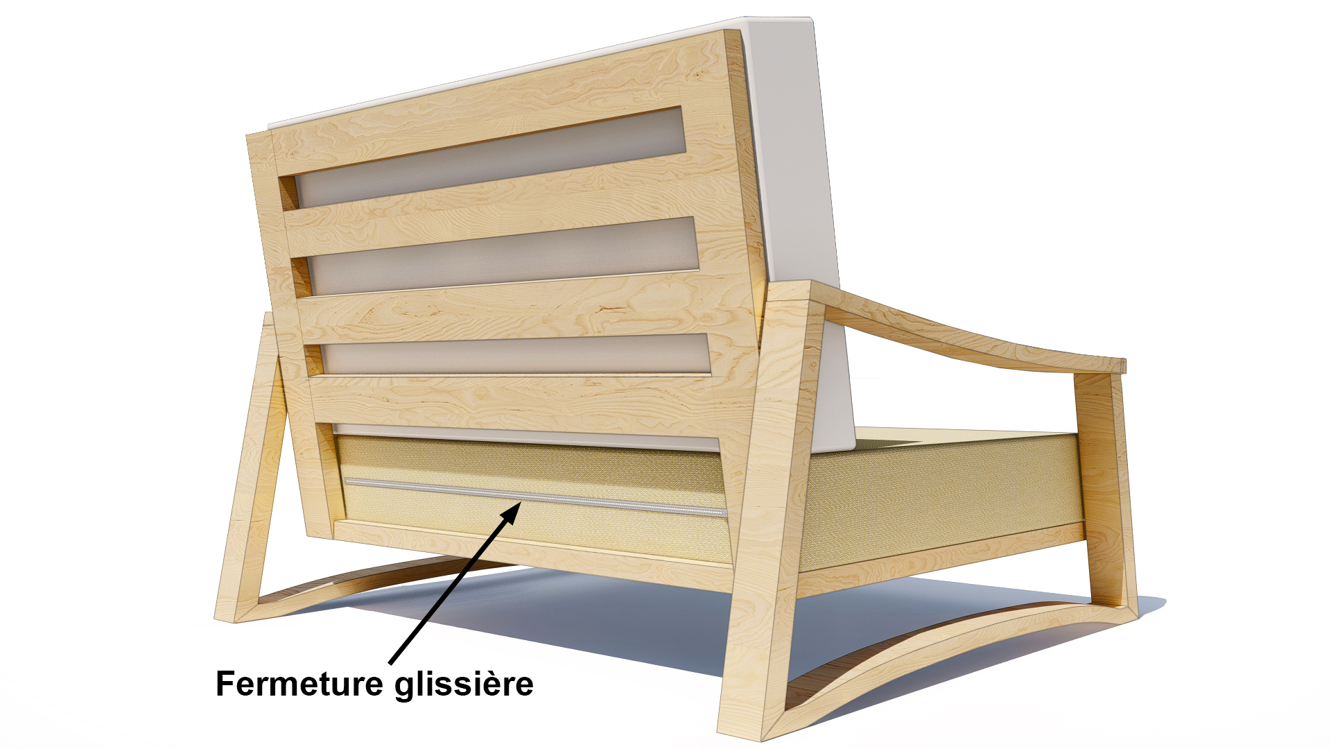 Visuel d'une fermeture glissière pour coussin d'assise