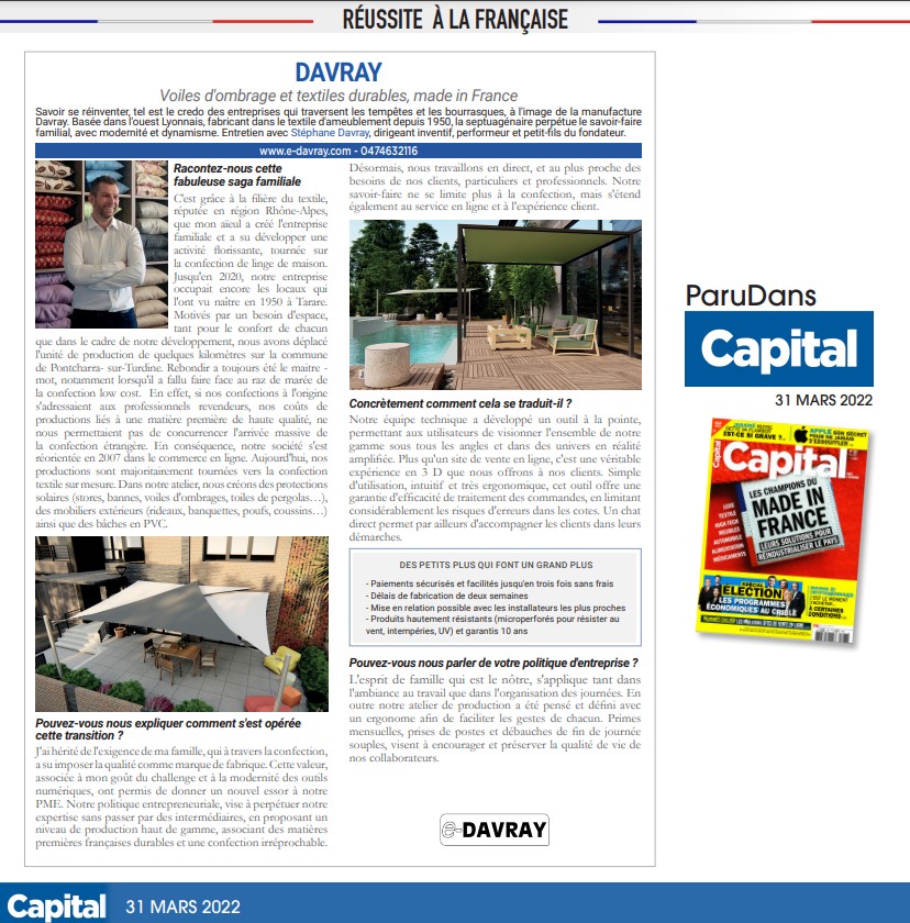 présentation de la société E-Davray dans la magazine Capital.