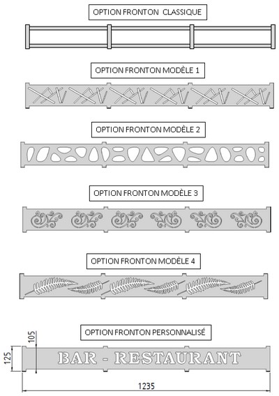 frontons sur pergola métallique