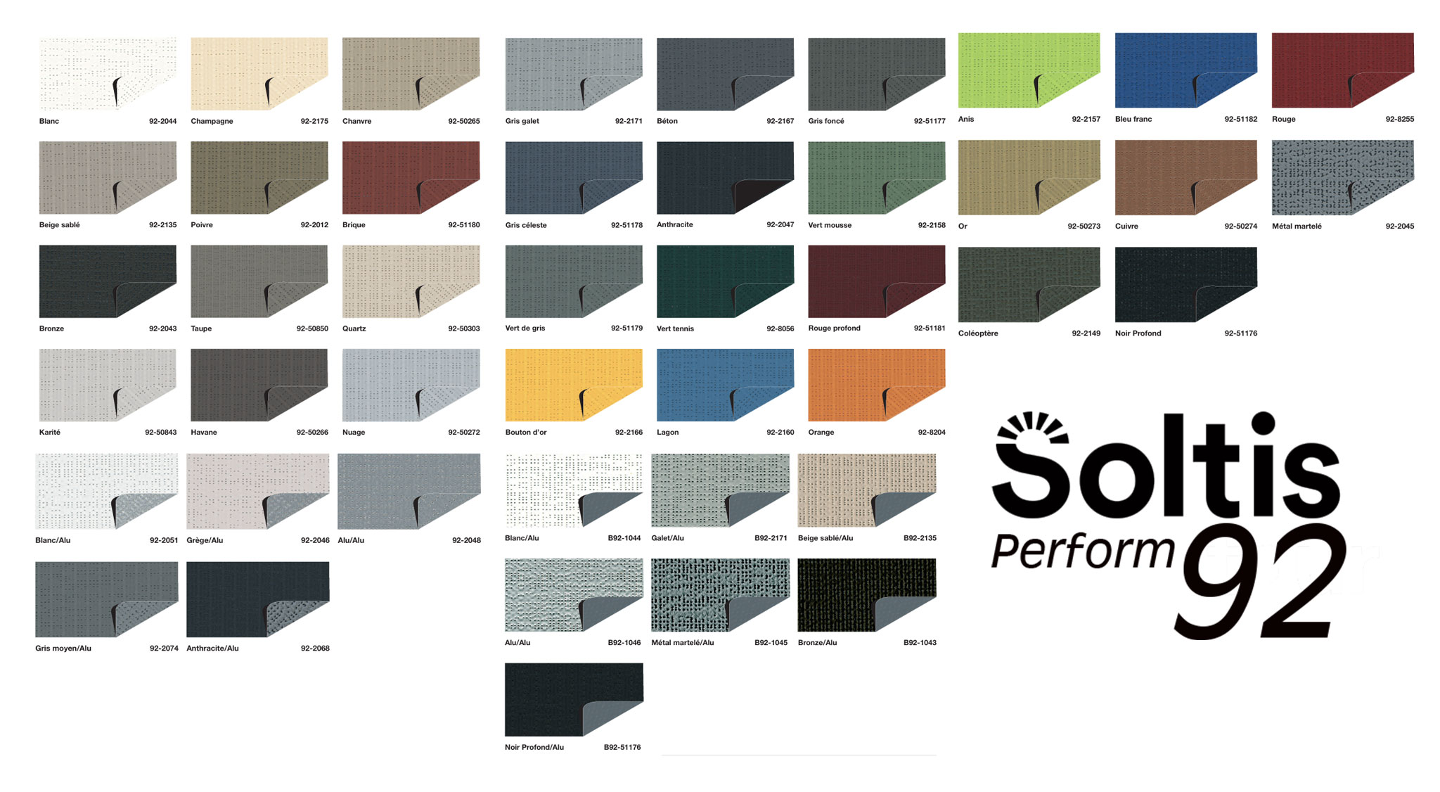 gamme de couleurs disponibles - soltis 92