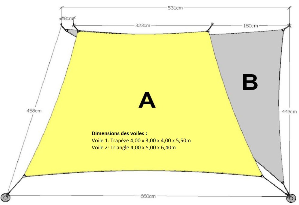 dimensions du pack voile d'ombrage D22